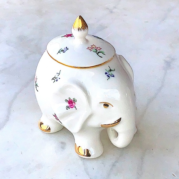 GRACE’S TEAWARE CREAMER & SUGAR BOWL SET ELEPHANT FLOWERS GOLD TRIM - Picture 3 of 14